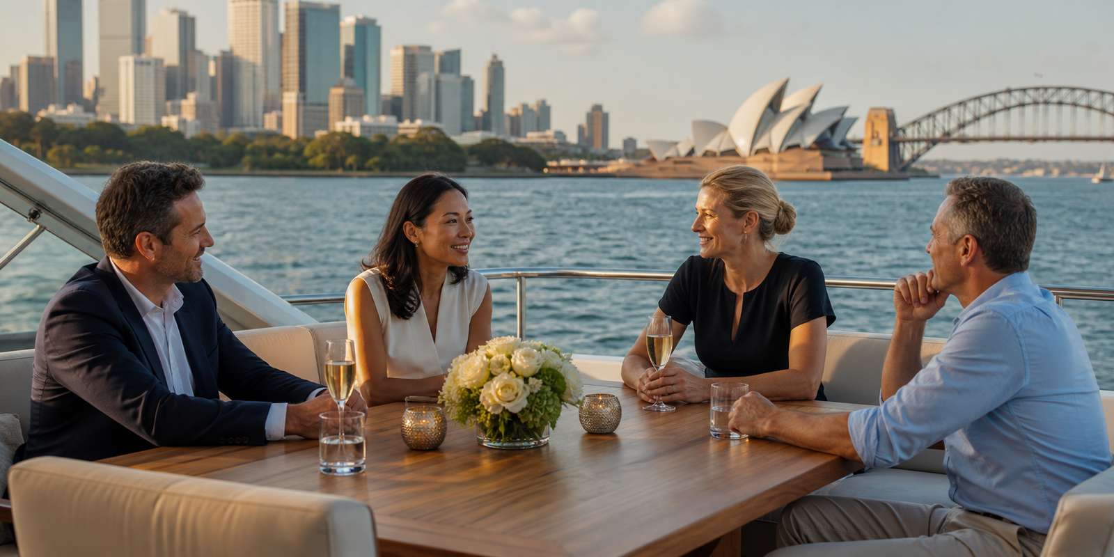A corporate gathering with views over Sydney Harbour
